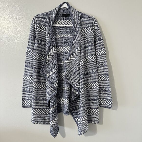 Lucky Brand Womens Sz M Aztec Drape Cardigan Sweater Waterfall Open Front Wrap - Picture 1 of 12